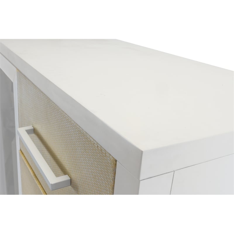 Pemberly Row Woven Mirrored Door Chest in Sand & Stark White