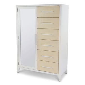 Pemberly Row Woven Mirrored Door Chest in Sand & Stark White