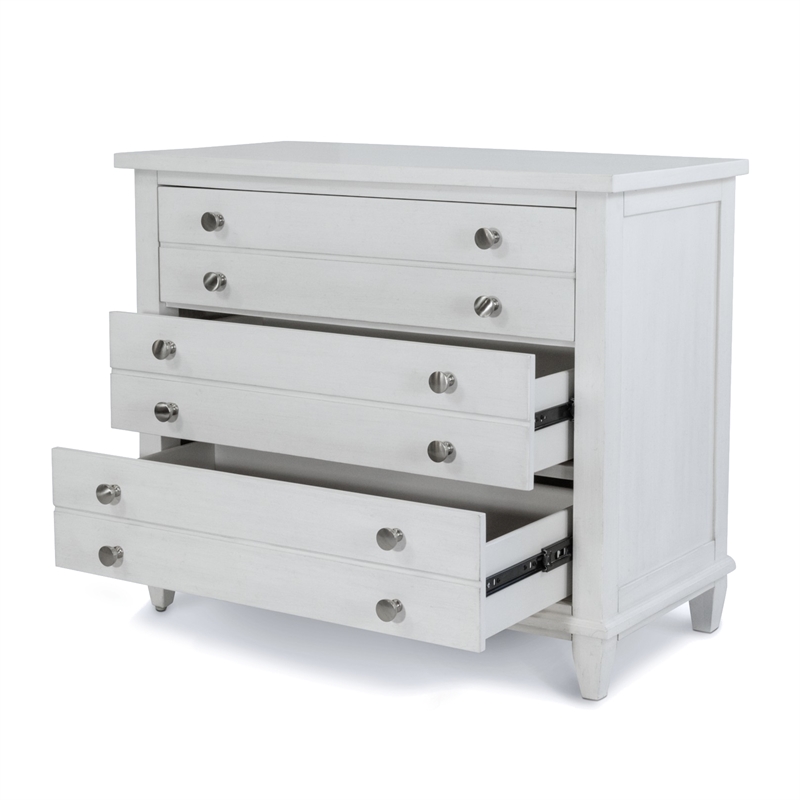 Pemberly Row Contemporary 3-Drawer Chest in White/Soft Grey Glaze