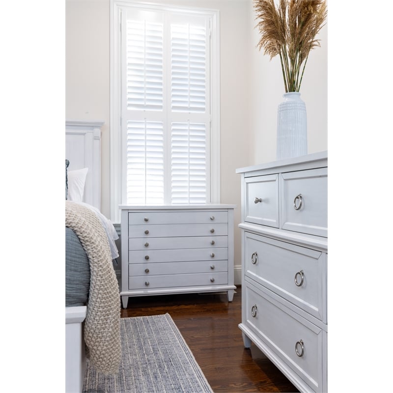 Pemberly Row Contemporary 3-Drawer Chest in White/Soft Grey Glaze
