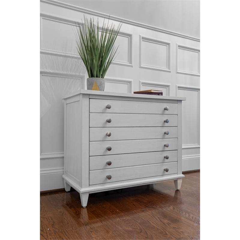Pemberly Row Contemporary 3-Drawer Chest in White/Soft Grey Glaze