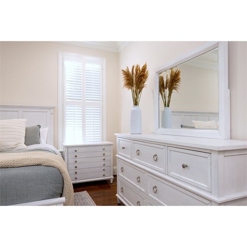 Pemberly Row Contemporary 3-Drawer Chest in White/Soft Grey Glaze