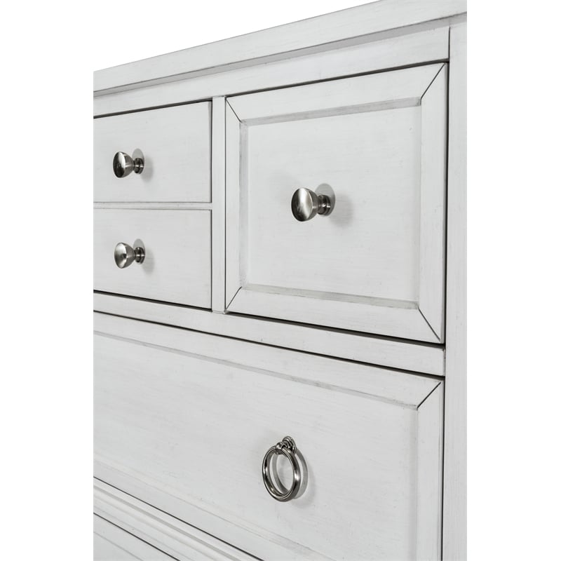 Pemberly Row 5-Drawer Chest in White Finish & Soft Grey Glaze