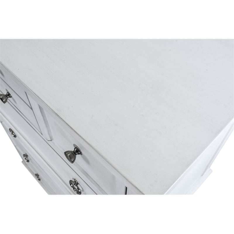 Pemberly Row 5-Drawer Chest in White Finish & Soft Grey Glaze