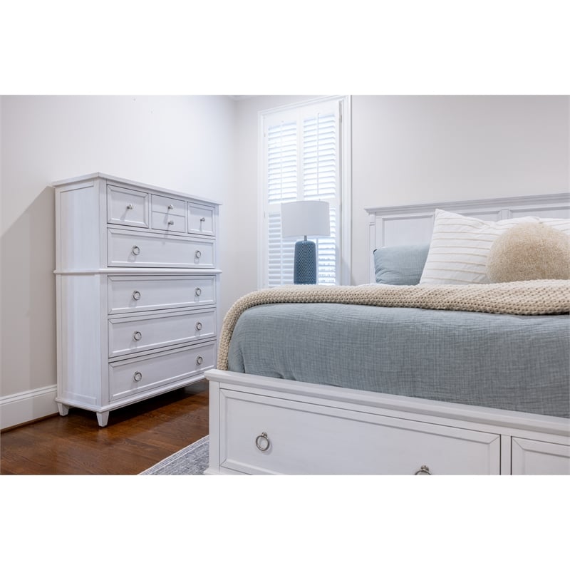 Pemberly Row 5-Drawer Chest in White Finish & Soft Grey Glaze