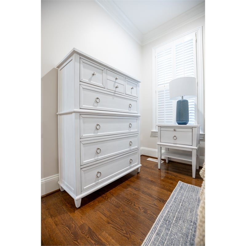 Pemberly Row 5-Drawer Chest in White Finish & Soft Grey Glaze