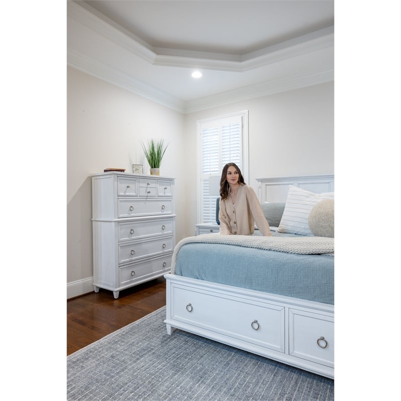 Pemberly Row 5-Drawer Chest in White Finish & Soft Grey Glaze
