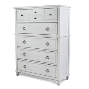 Pemberly Row 5-Drawer Chest in White Finish & Soft Grey Glaze