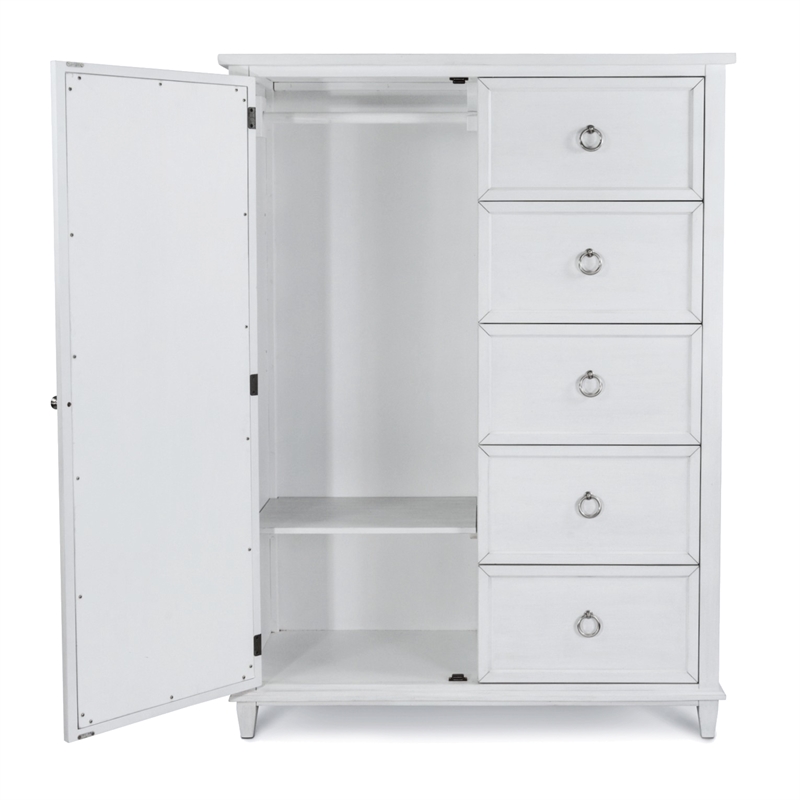 Pemberly Row Contemporary Mirrored Door Chest in White & Soft Grey Glaze