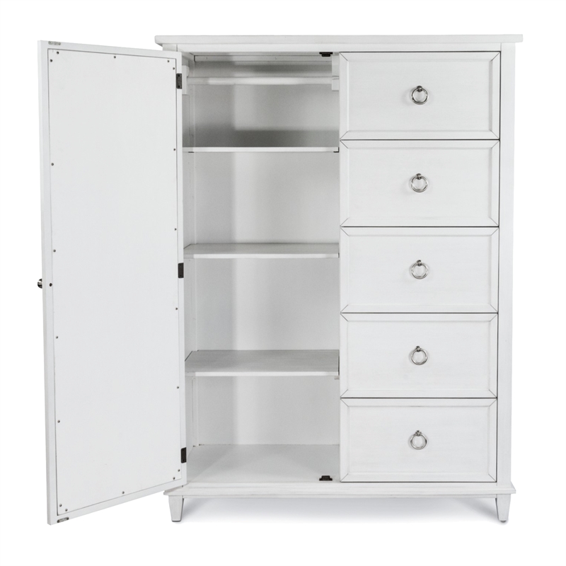 Pemberly Row Contemporary Mirrored Door Chest in White & Soft Grey Glaze