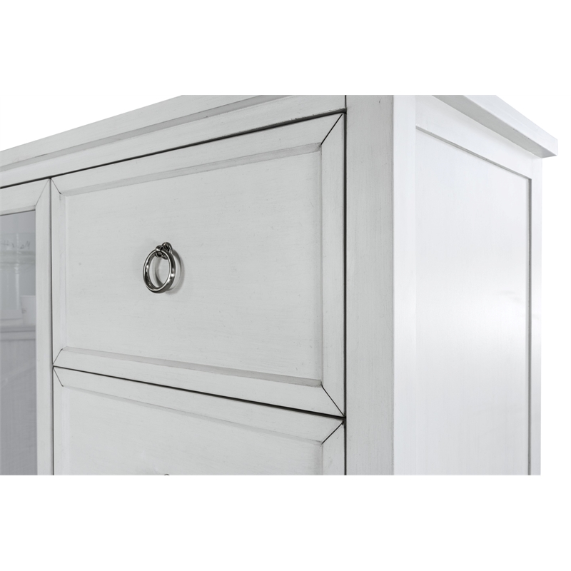 Pemberly Row Contemporary Mirrored Door Chest in White & Soft Grey Glaze