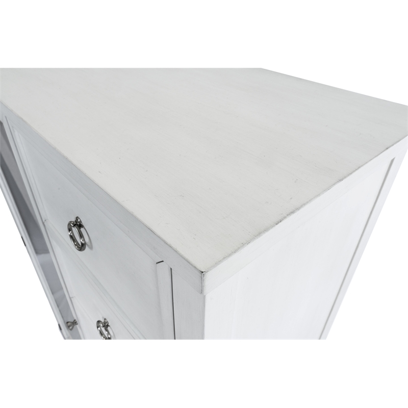 Pemberly Row Contemporary Mirrored Door Chest in White & Soft Grey Glaze