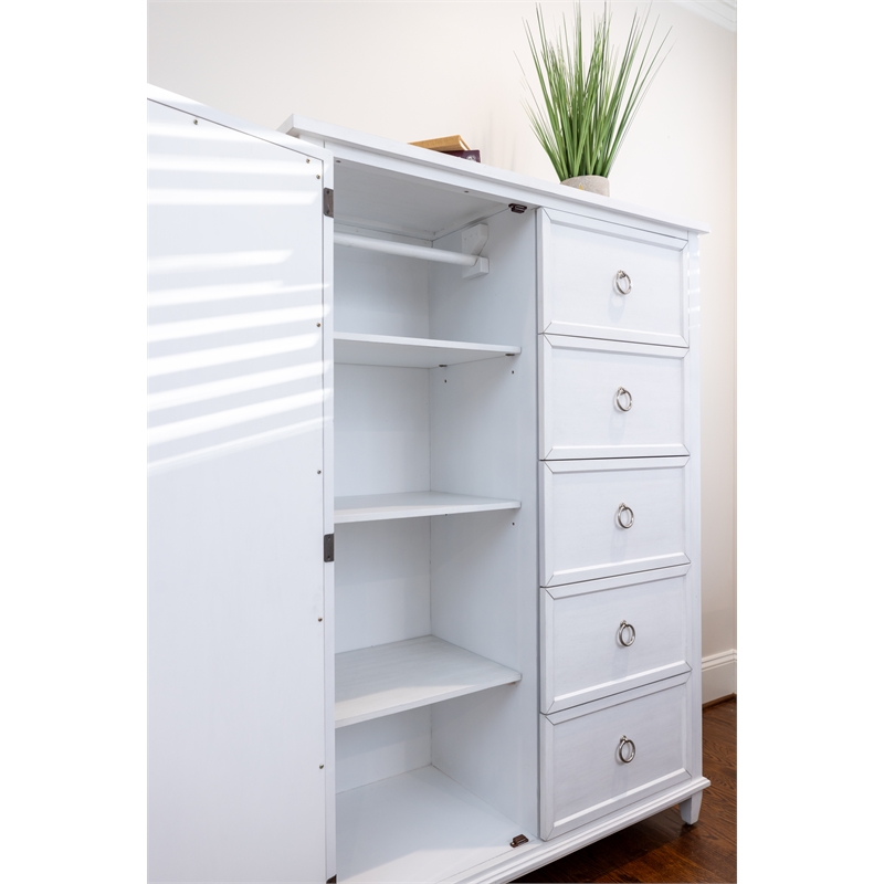 Pemberly Row Contemporary Mirrored Door Chest in White & Soft Grey Glaze