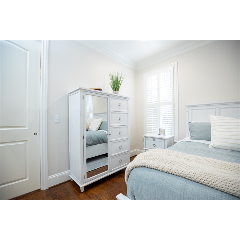 Pemberly Row Contemporary Mirrored Door Chest in White & Soft Grey Glaze