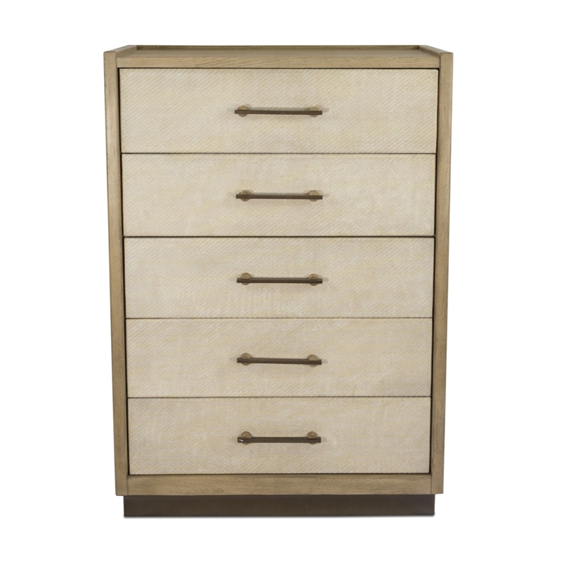 Pemberly Row Contemporary Woven 5-Drawer Chest in Earth Tones & Clay