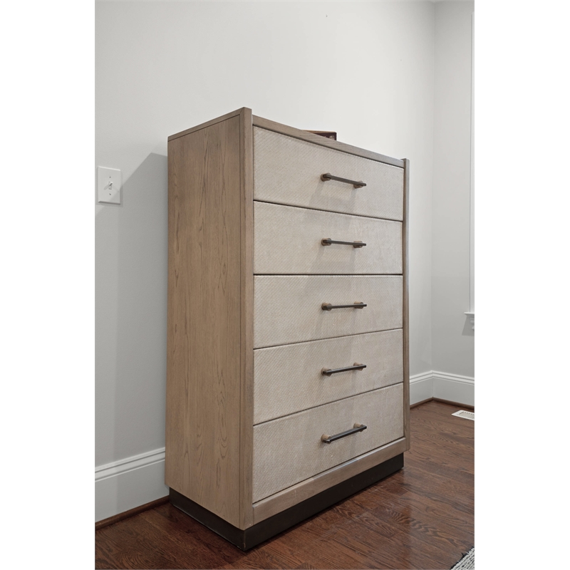 Pemberly Row Contemporary Woven 5-Drawer Chest in Earth Tones & Clay