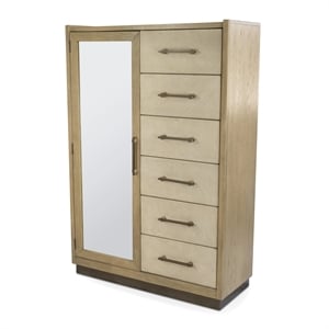 Pemberly Row Woven Mirrored Door Chest in Muted Earth & Clay