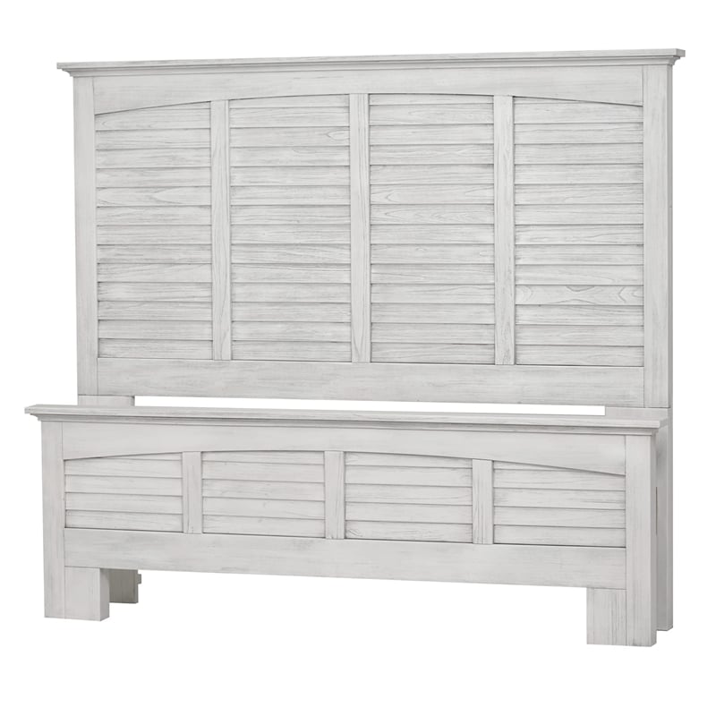 Pemberly Row Modern Coastal Wood Queen Panel Bed in White Finish
