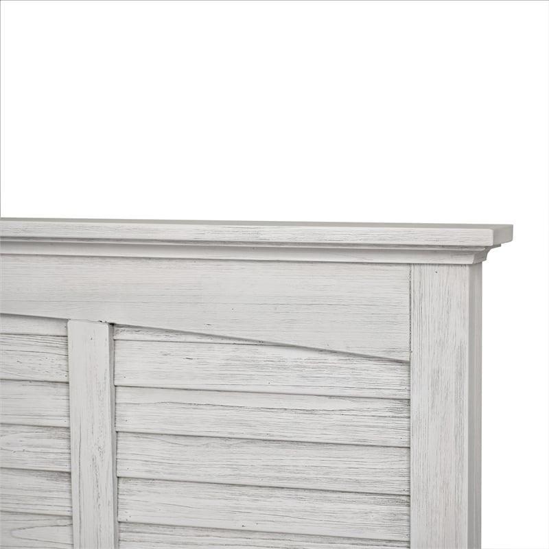 Pemberly Row Modern Coastal Wood Queen Panel Bed in White Finish