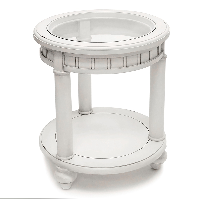 Pemberly Row Contemporary Round End Table with Palms Insert in White