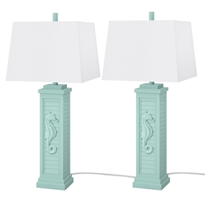 Pemberly Row 32&quot Sea Horse Shutter Lamp Blue/Green(Set of 2)