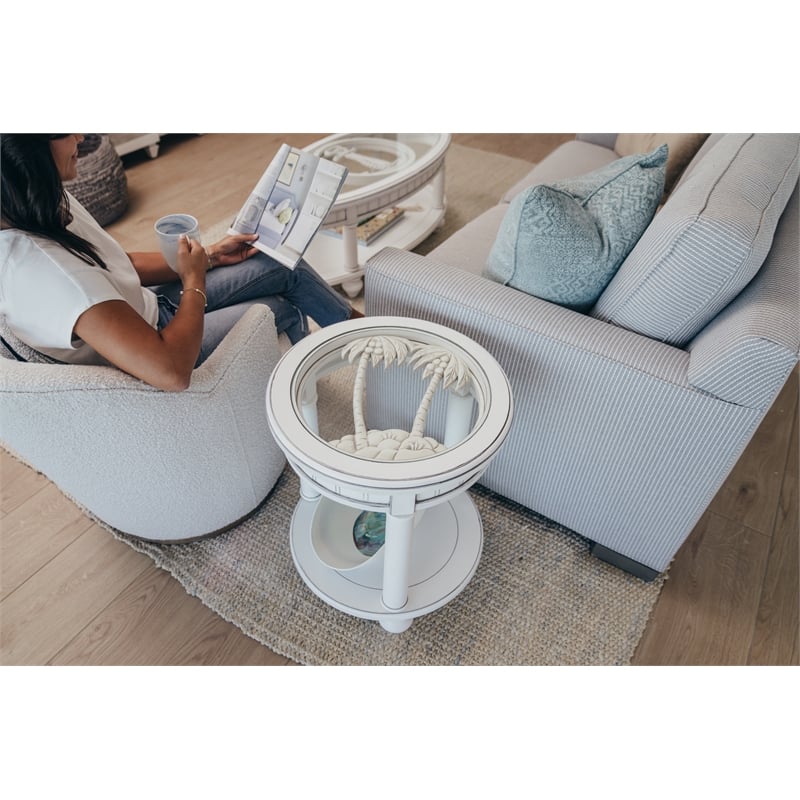 Pemberly Row Contemporary Round End Table with Tray Insert in White