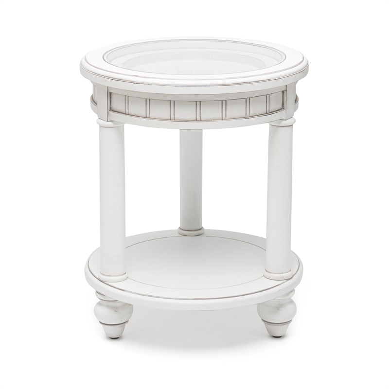 Pemberly Row Contemporary Round End Table with Tray Insert in White