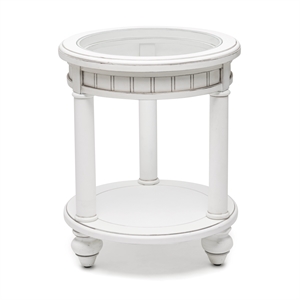 Pemberly Row Contemporary Round End Table with Tray Insert in White