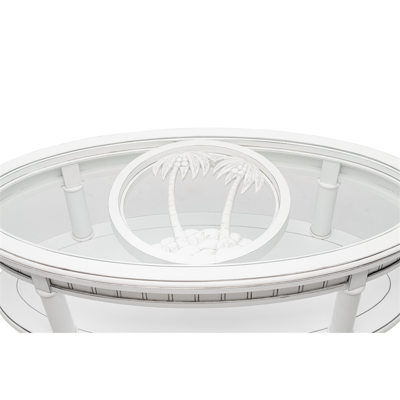 Pemberly Row Contemporary Oval Coffee Table with Anchor Insert in White