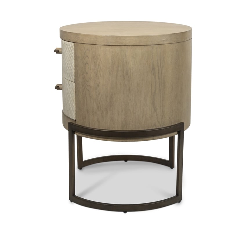 Pemberly Row Woven 2-Drawer Round Nightstand in Earth & Clay