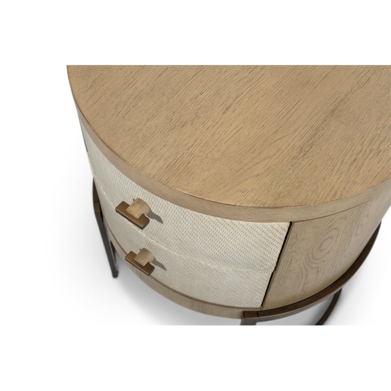 Pemberly Row Woven 2-Drawer Round Nightstand in Earth & Clay