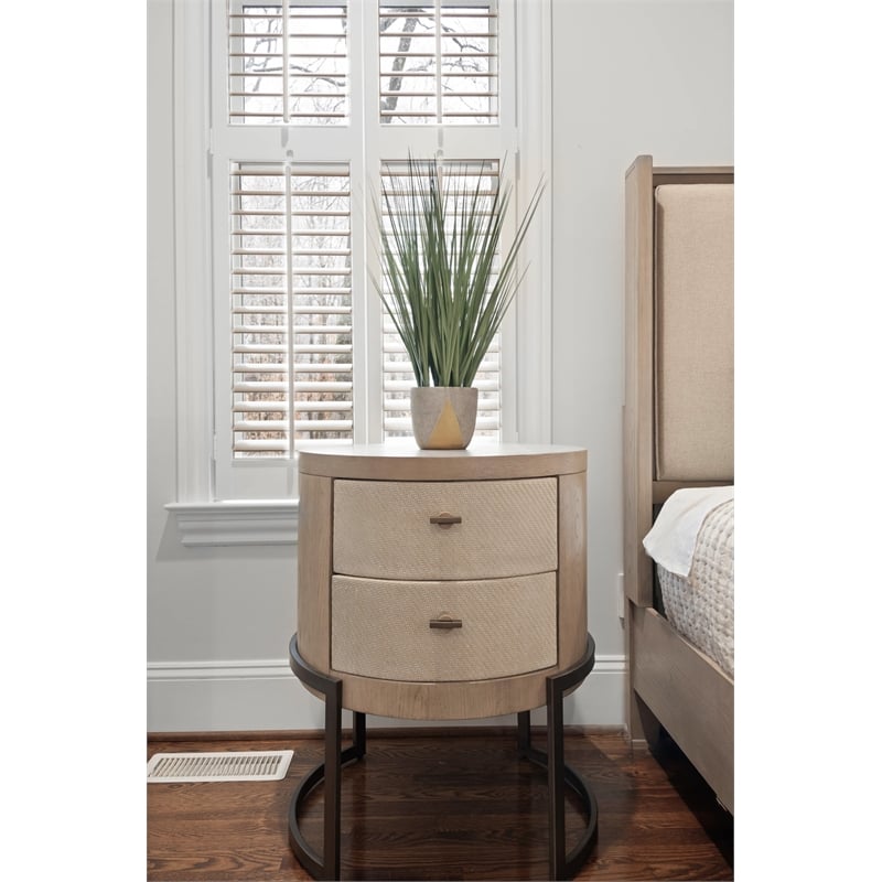 Pemberly Row Woven 2-Drawer Round Nightstand in Earth & Clay