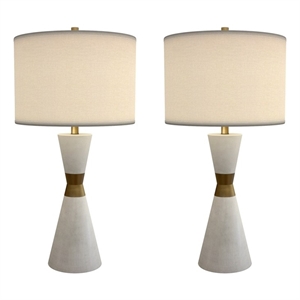 Pemberly Row 30.5&quot Hourglass Resin & Metal Table Lamps in White (Set of 2)