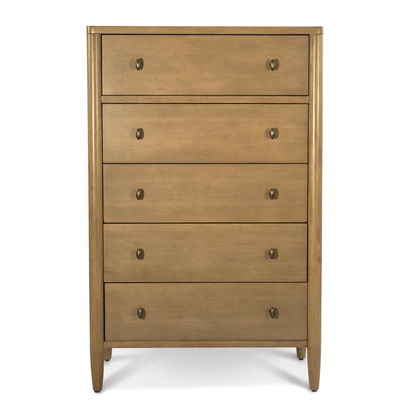Pemberly Row Contemporary Wood 5-Drawer Chest in Warm Maple Finish