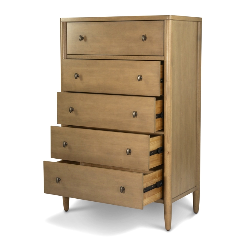 Pemberly Row Contemporary Wood 5-Drawer Chest in Warm Maple Finish