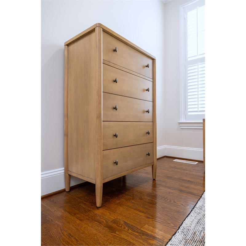 Pemberly Row Contemporary Wood 5-Drawer Chest in Warm Maple Finish