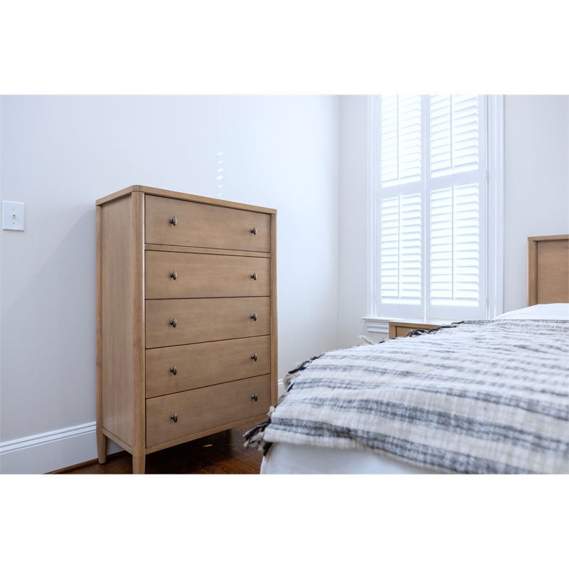 Pemberly Row Contemporary Wood 5-Drawer Chest in Warm Maple Finish