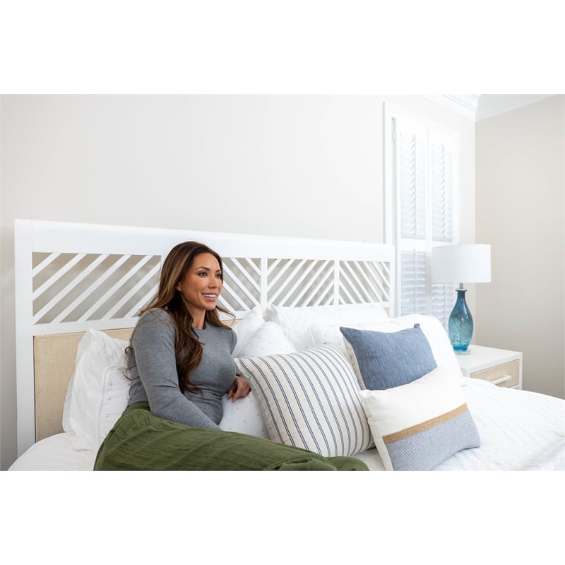 Pemberly Row Contemporary Queen Woven Headboard in Sand & Stark White