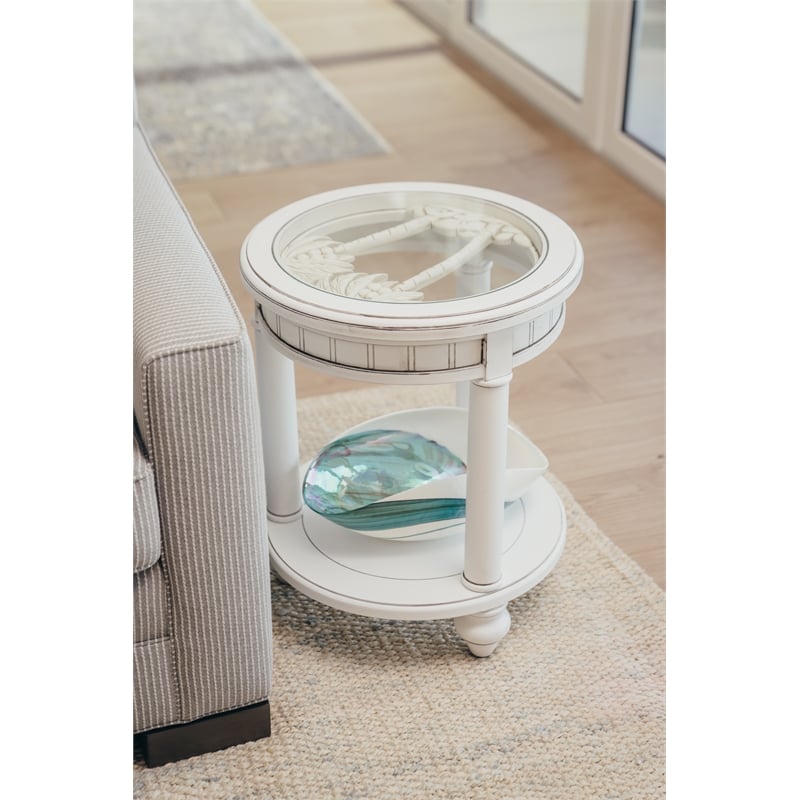 Pemberly Row Contemporary Round End Table with Anchor Insert in White