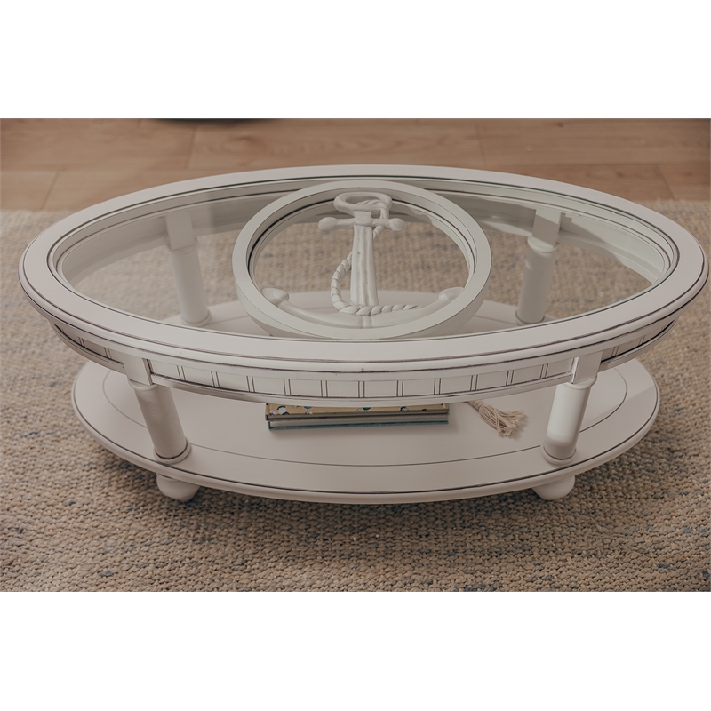 Pemberly Row Contemporary Round End Table with Anchor Insert in White