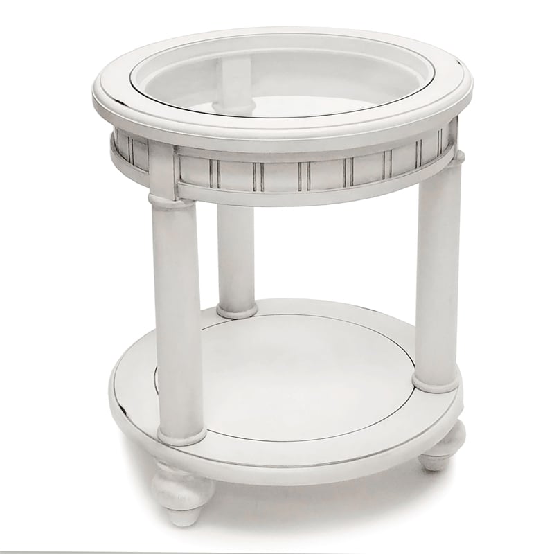 Pemberly Row Contemporary Round End Table with Anchor Insert in White
