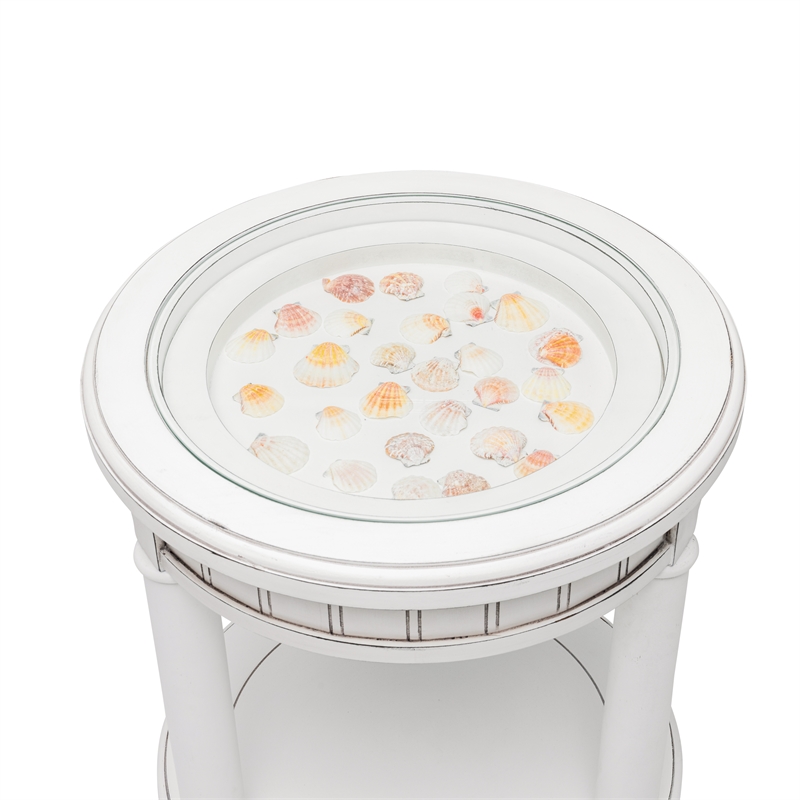 Pemberly Row Contemporary Round End Table with Anchor Insert in White