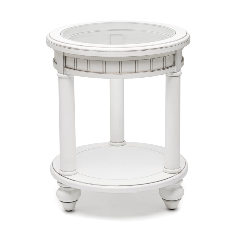 Pemberly Row Contemporary Round End Table with Anchor Insert in White