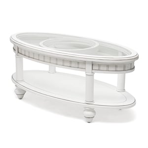 Pemberly Row Contemporary Oval Coffee Table with Tray Insert in White