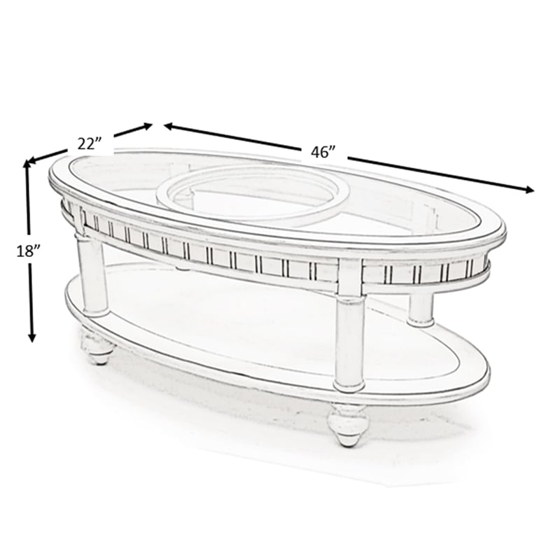 Pemberly Row Contemporary Oval Coffee Table with Tray Insert in White