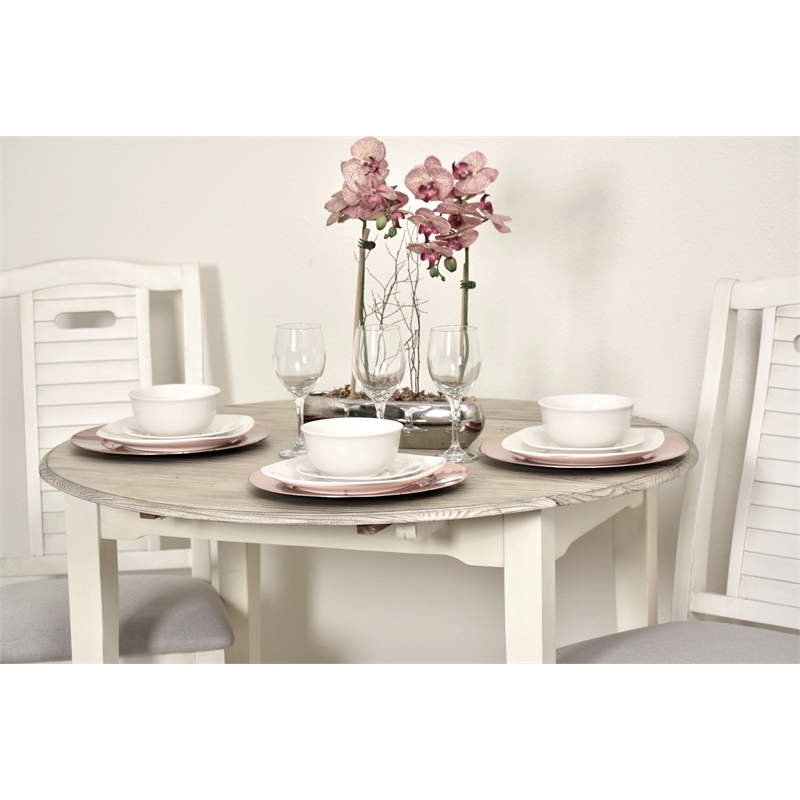 Pemberly Row Contemporary Solid Wood Round Table with Drop Leaf