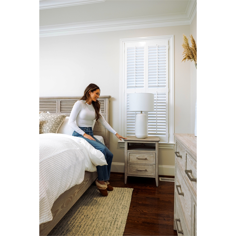 Pemberly Row Contemporary 2-Drawer Nightstand in Glazed Brown Driftwood