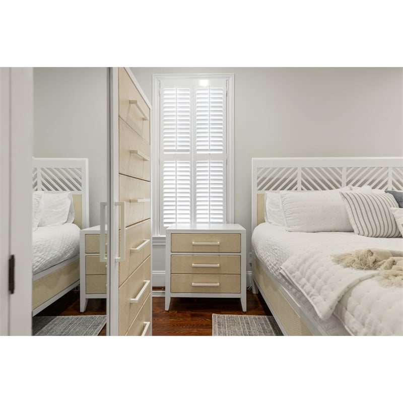 Pemberly Row 3-Drawer Woven Nightstand in Sand and Stark White