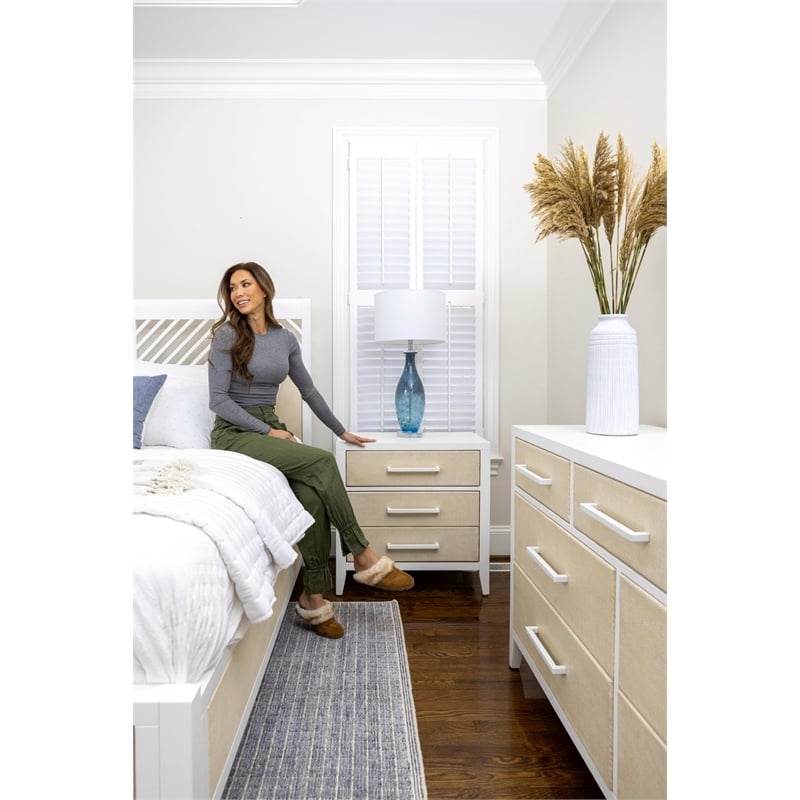 Pemberly Row 3-Drawer Woven Nightstand in Sand and Stark White