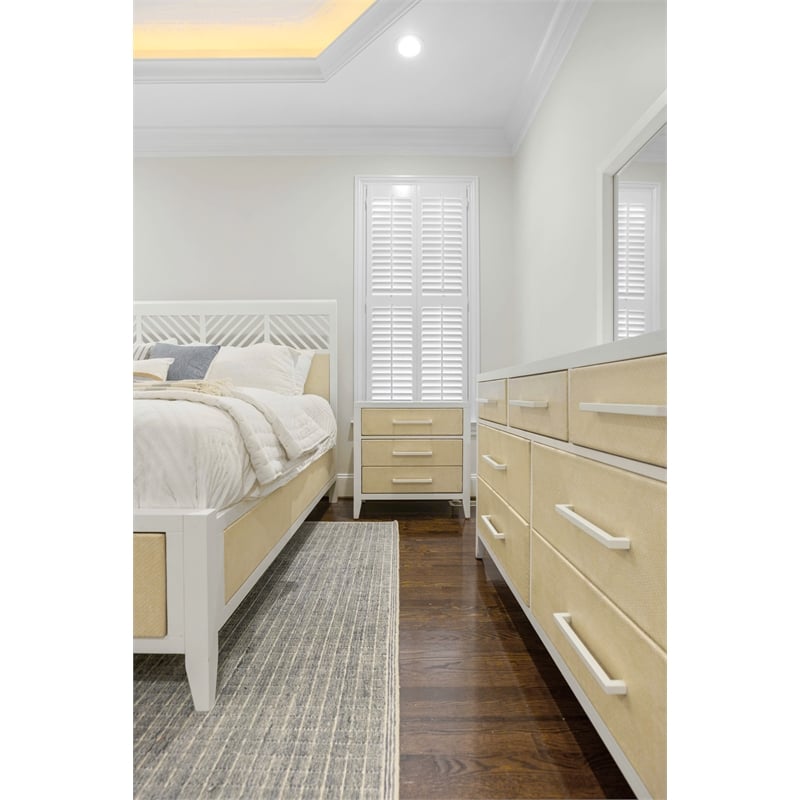 Pemberly Row 3-Drawer Woven Nightstand in Sand and Stark White